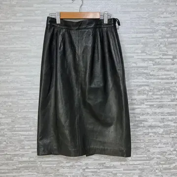 루오이 인조 가죽 스커트 안감 포함 블랙 종아리 기장