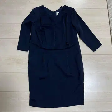 네이비 V넥 긴팔 타이트 원피스