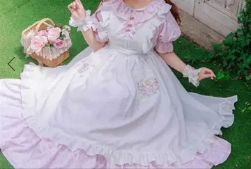 chalmiere 마롱 크림 원피스 에이프런 핑크