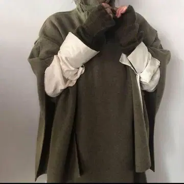 tan 니트 판초 코트