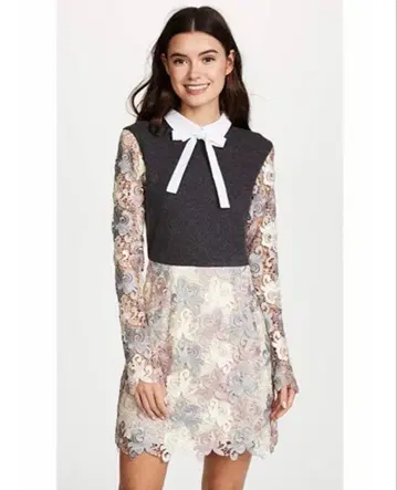 레이스 카라 부착 긴팔 원피스