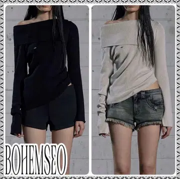 보헤미안 서울 원숄더 니트 터틀넥 상의
