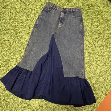 데님 프릴 롱 스커트