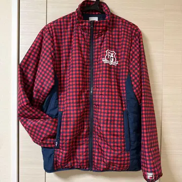 FILA 골프 자켓 체크 무늬 빨간색/네이비