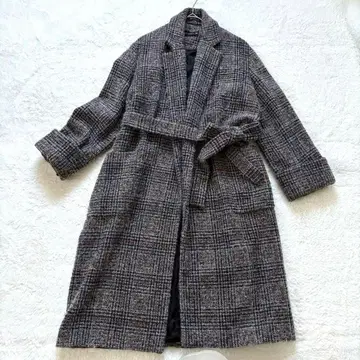 자라 우먼 벨트 체크 무늬 롱 코트 울 알파카 모헤어 블렌드