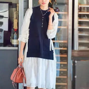 [ chesty ] 새상품급 베스트 도킹 원피스 니트 리본 플리츠