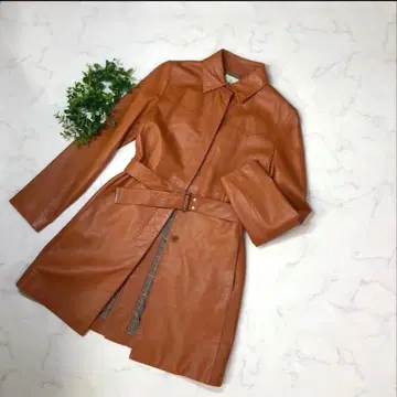 쿠미쿄쿠 브라운 가죽 롱 자켓