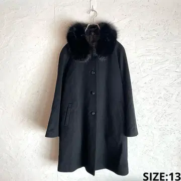 빅 사이즈 캐시미어 100% 퍼 달린 울 코트 블랙 13