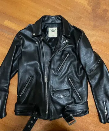 666 블랙 가죽 더블 라이더 자켓