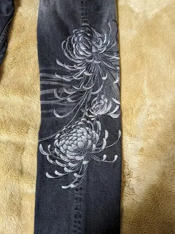 피안화 청바지 데님 자수 스트레이트 꽃무늬