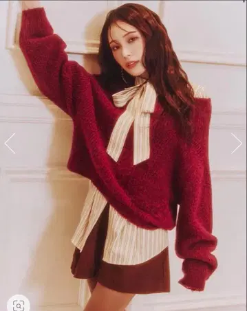 rienda 와인 레드 오프숄더 니트 스웨터