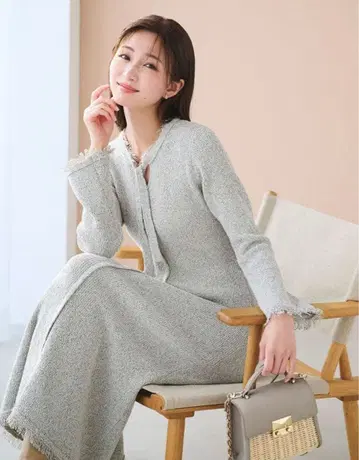 셀포드 프린지 트리밍 니트 원피스