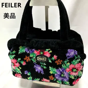 새상품급 FEILER 페이러 핸드백 슈니르 직조 꽃무늬 프릴 블랙