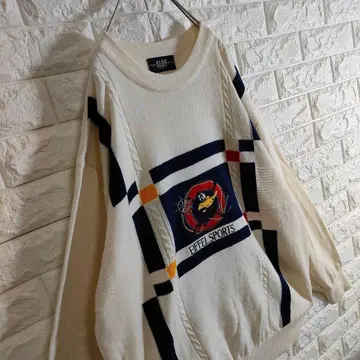 디자인 니트 스웨터 자수 센터 L 아이보리 화이트