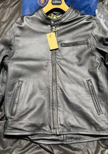 미사용 데그너 천연 가죽 가죽 자켓 XL 블랙 싱글 라이더