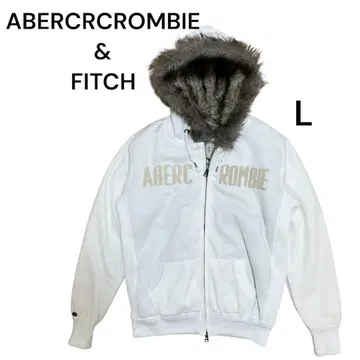 ABERCROMBIE AND FITCH 퍼 후드티 화이트 L 자수 로고