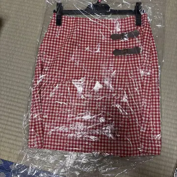 빨간색 체크 무늬 타이트 스커트 허리 67cm