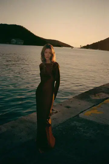 Zara 브라운 긴팔 롱 원피스 드레이프