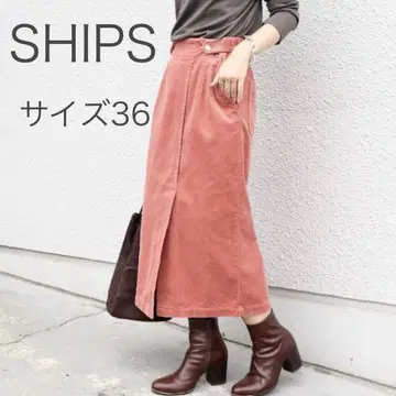 SHIPS 코듀로이 슬릿 스커트/핑크