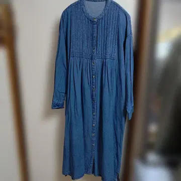 데님 긴팔 롱 원피스