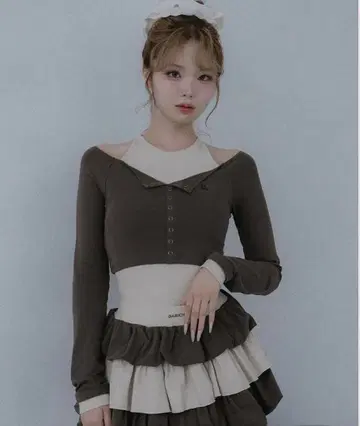 미사용 새상품 Darich 오프숄더 레이어드 리브 상의