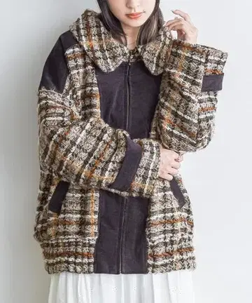 소말리/코듀로이 x 팬시 트위드 블루종/빅 실루엣/매끄러운 안감