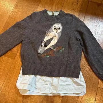 뮤베일 사이즈 38 올빼미 자수 긴팔 스웨터
