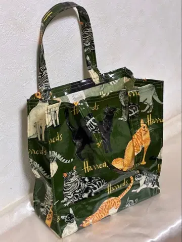 해롯 토트백 고양이 패턴 빈티지