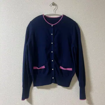 네이비 핑크 악센트 가디건