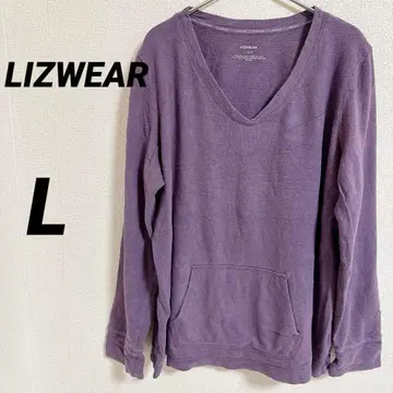 LIZWEAR [ L ] 퍼플 V넥 긴팔 티셔츠 포켓 부착 코튼