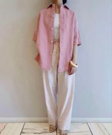 코튼 오버 사이즈 핑크 셔츠