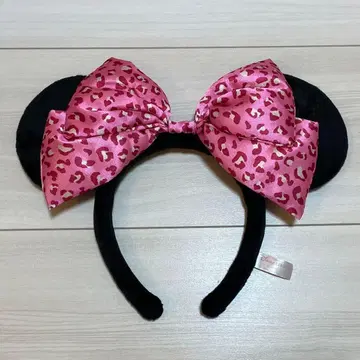 디즈니 머리띠 레오파드 무늬 레오파드 헤이세이 갸루 핑크 리본
