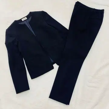 플라스테 노카라 자켓 팬츠 수트 셋업 네이비 상 M 하 L