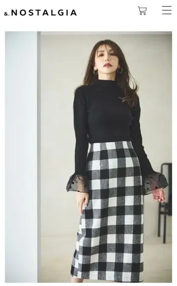 노스탤지어 NOSTALGIA 미카 씨 콜라보 블록 체크 타이트 스커트