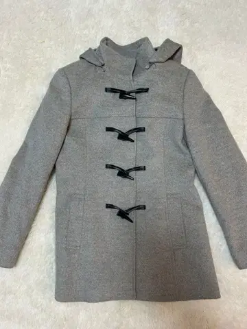 그레이 더플 코트 후드 부착