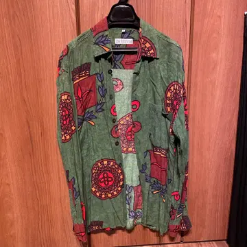 JAN PAULSEN 그린 컬러 프린트 긴팔 셔츠