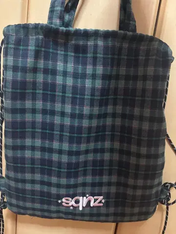 sqnz 냅색 백 2WAY 브랜드 로고 체크 스트라이프