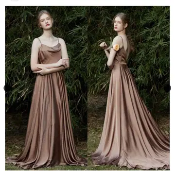 드레스 프로덕션 브라운 새틴 드레스 싸개 버튼 M