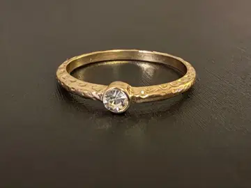 새상품 아쉬페 프랑스 텍스처 가공 반지 클리어 스톤 부착 16호