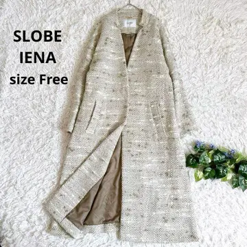 슬로브 이에나 트위드 노카라 롱 코트 헤링본 믹스얀