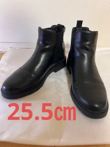 25.5cm 블랙 가죽 사이드 고어 부츠