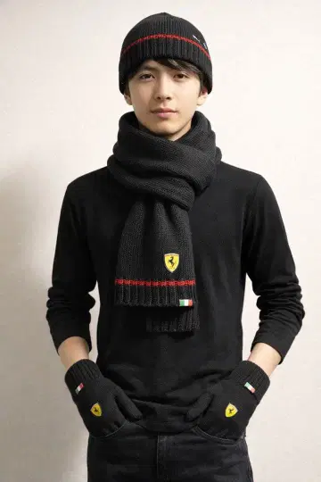 Ferrari PUMA 니트 머플러, 장갑, 모자 3종 세트
