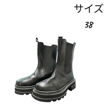 통굽 사이드 고어 부츠 블랙 가죽 느낌 사이즈 38 트랙 밑창