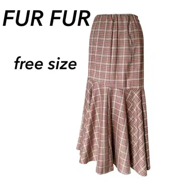 FUR FUR 퍼퍼 머메이드 스커트 브라운 체크 무늬 프리