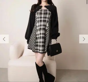 LIP SERVICE 페더 체크 앙상블 원피스 블랙 플레어