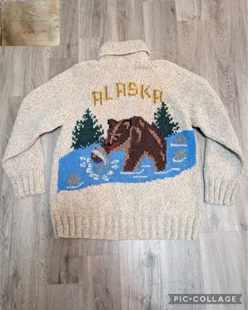 50S [ 희귀 패턴 ] 곰 x ALASKA 카우친 스웨터