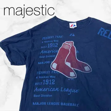 [ 마제스틱 ] 상의 T셔츠 반팔 블루 x 프린트 스포츠 아웃도어