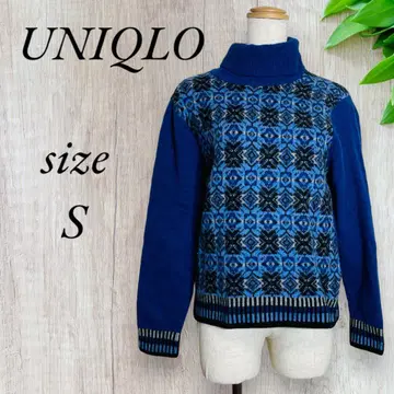 유니클로 스웨터 니트 터틀넥 하이넥 긴팔 블루 725