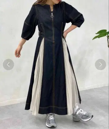 [ CPCM ] 데님 x 플리츠 5부 소매 원피스