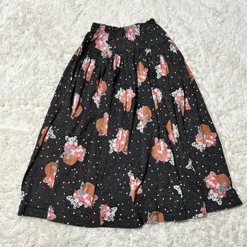 새상품급 핑크하우스 PINK HOUSE 꽃무늬 도트 플레어 스커트 블랙